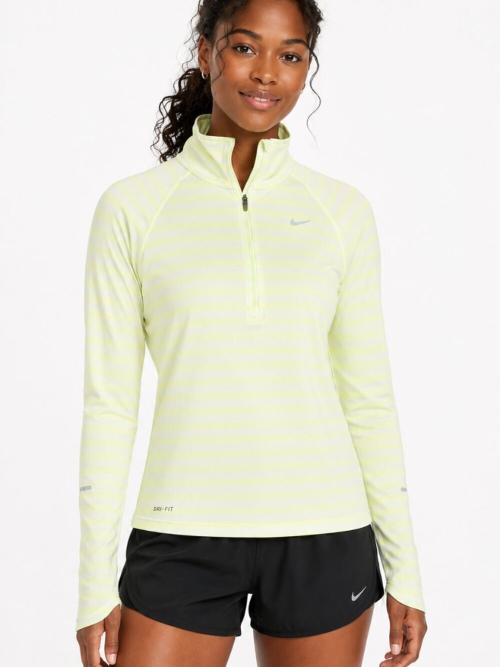 Nike Dri-FIT Running Half-Zip Top Neon Yellow Striped Small